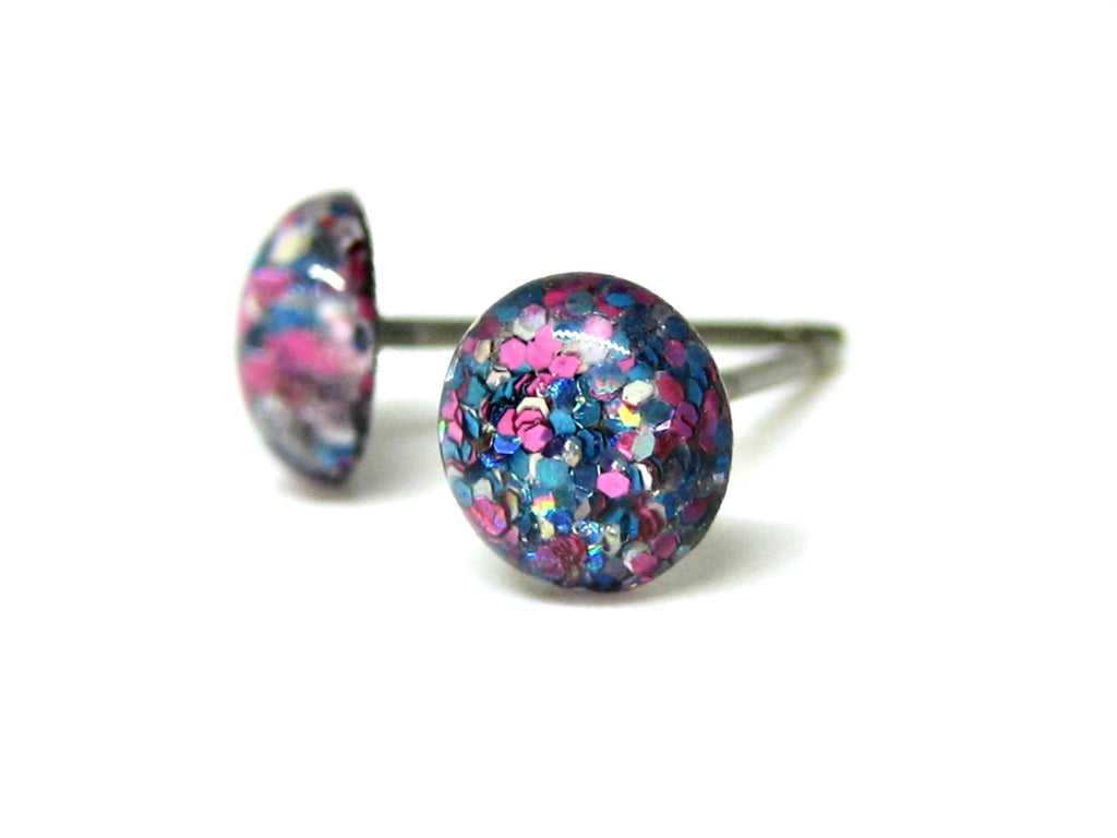 Cotton Candy Glitter Titanium Stud Earrings