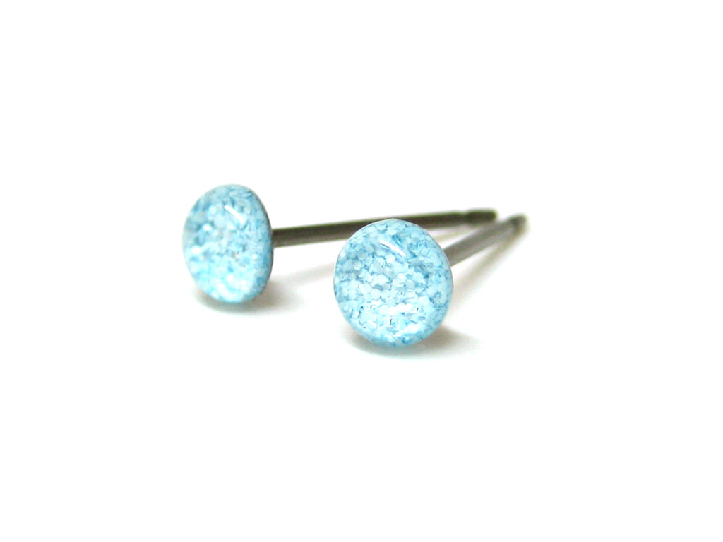 Cinderella's Blue Glitter Titanium Stud Earrings