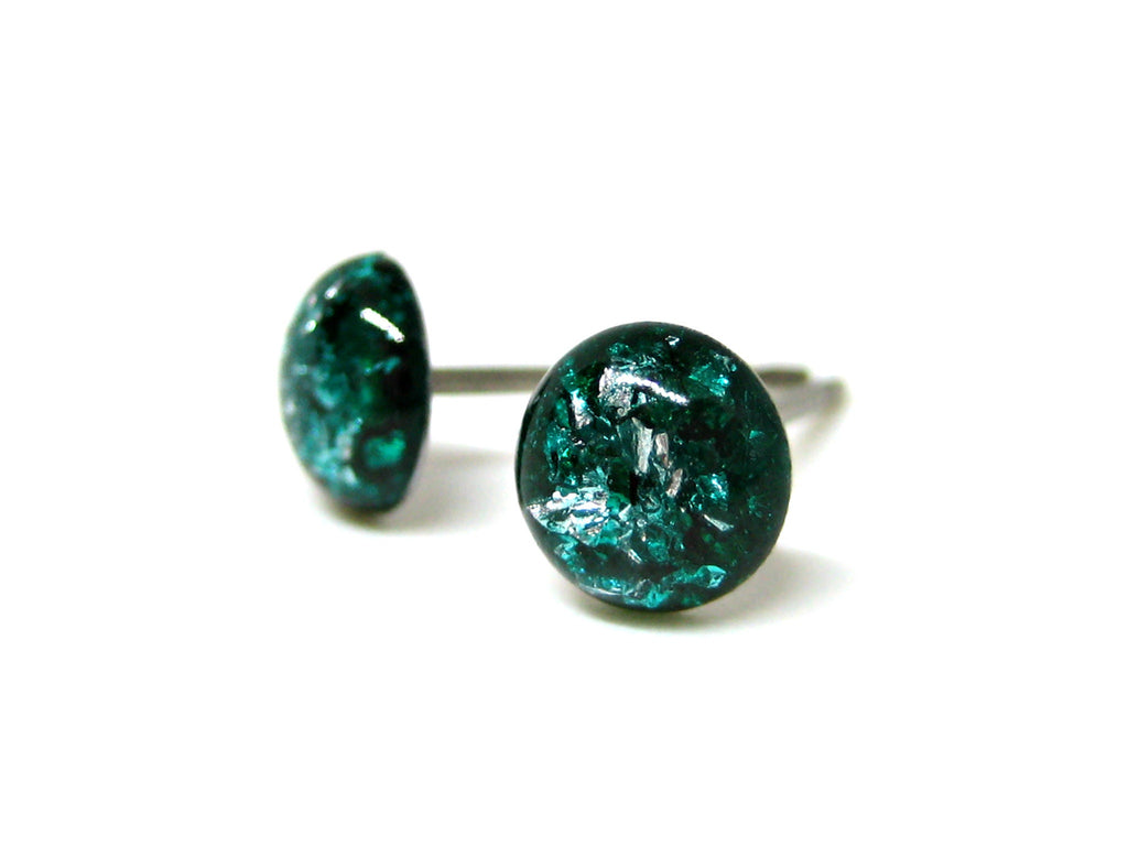 Clover Teal Silver Flake Titanium Stud Earrings