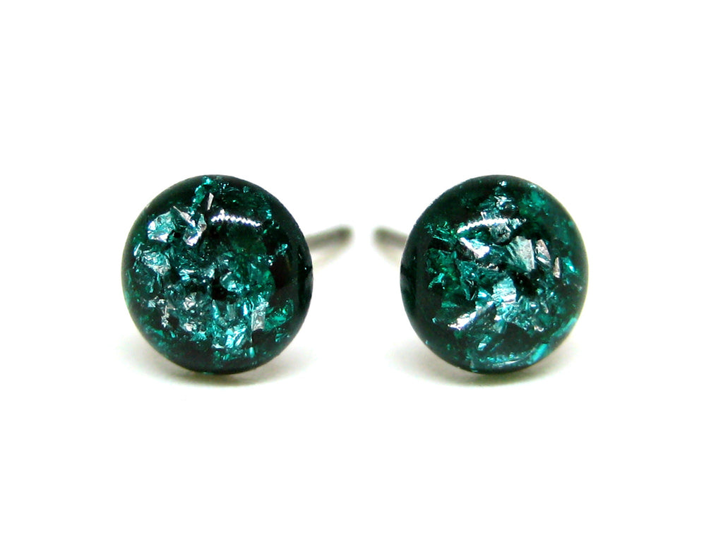 Clover Teal Silver Flake Titanium Stud Earrings