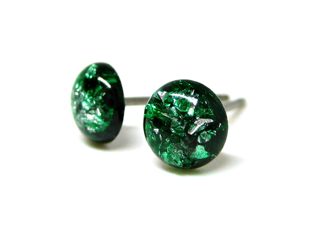 Kiwi Green Silver Flake Titanium Stud Earrings