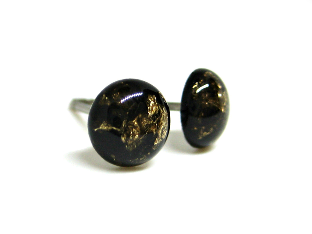 Black Currant Gold Flake Titanium Stud Earrings