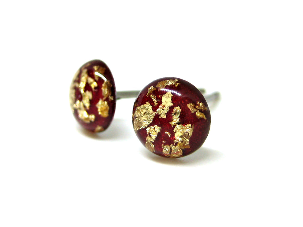 Red Gold Flake Titanium Stud Earrings