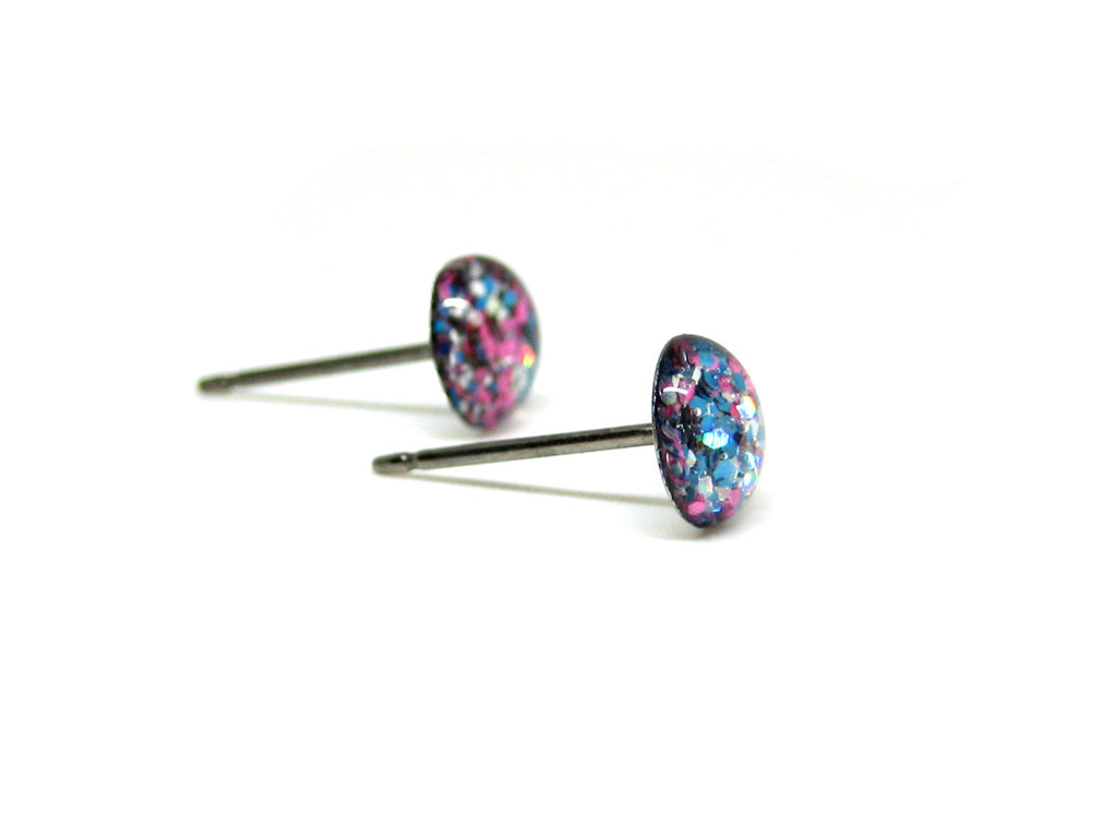 Cotton Candy Glitter Titanium Stud Earrings