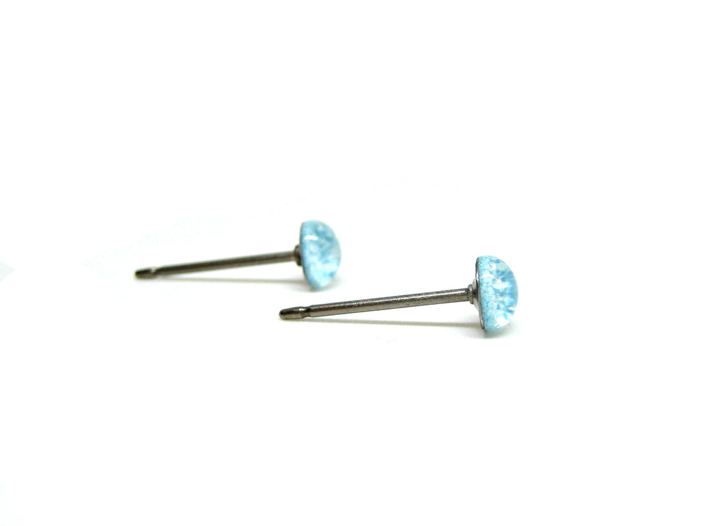 Cinderella's Blue Glitter Titanium Stud Earrings