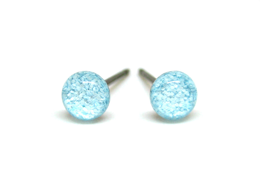 Cinderella's Blue Glitter Titanium Stud Earrings