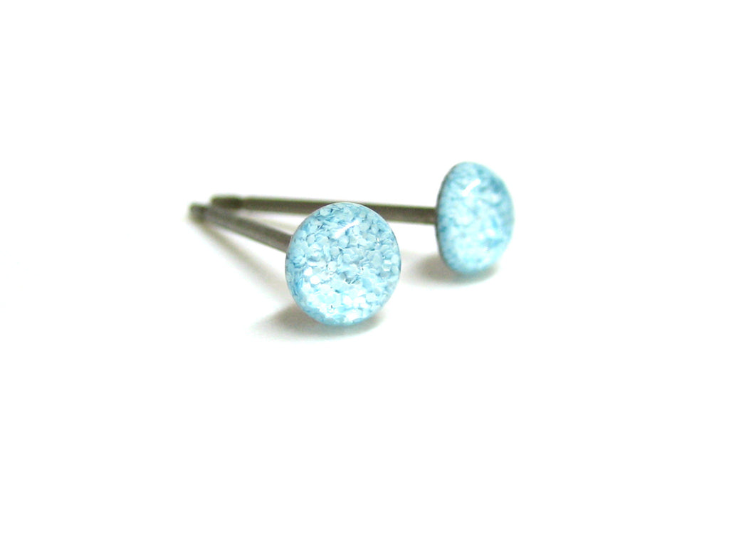 Cinderella's Blue Glitter Titanium Stud Earrings