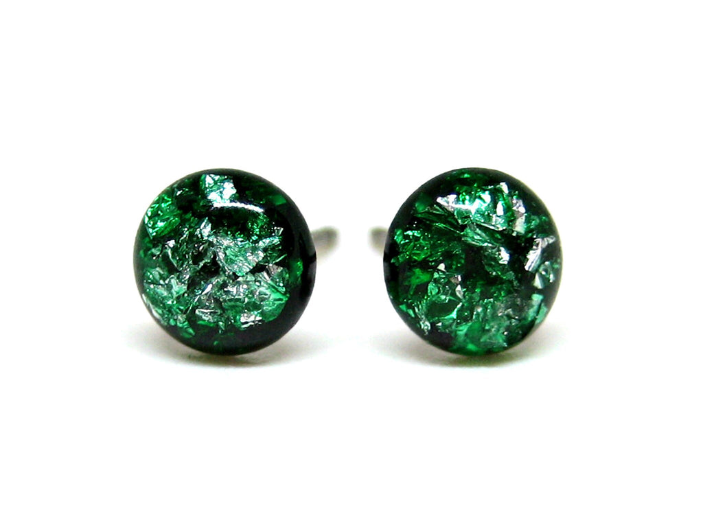 Kiwi Green Silver Flake Titanium Stud Earrings