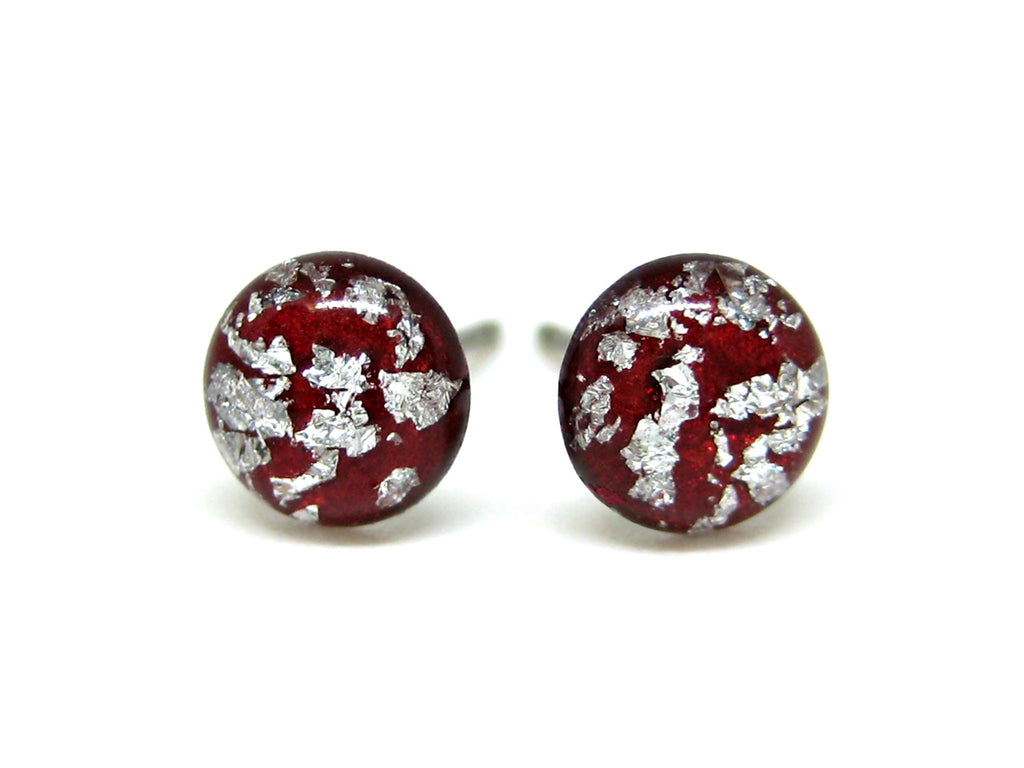 Red Silver Flake Titanium Stud Earrings