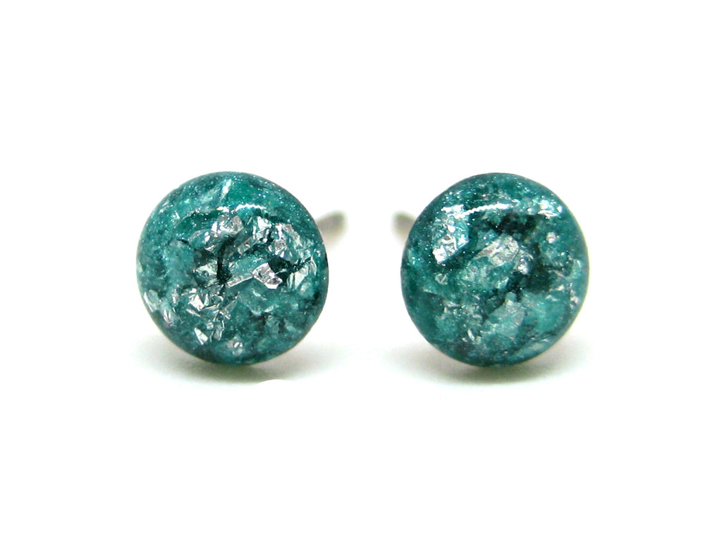 Sea Green Silver Flake Titanium Stud Earrings