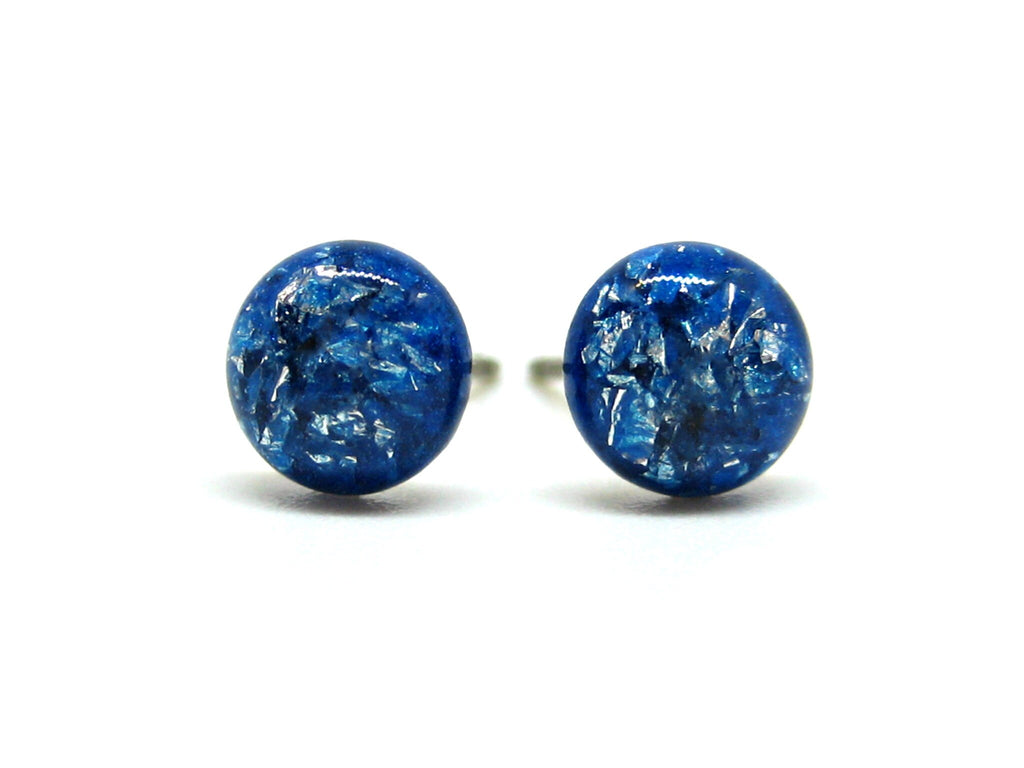 Peacock Blue Silver Flake Titanium Stud Earrings