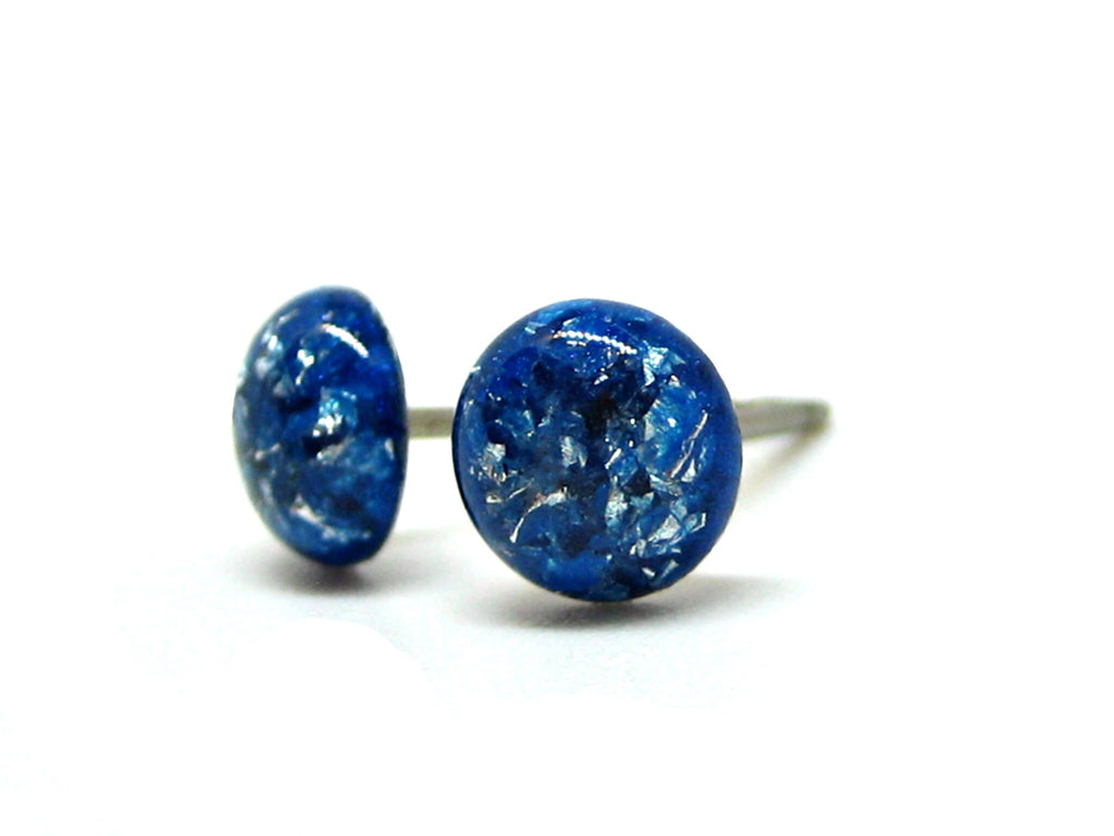 Peacock Blue Silver Flake Titanium Stud Earrings