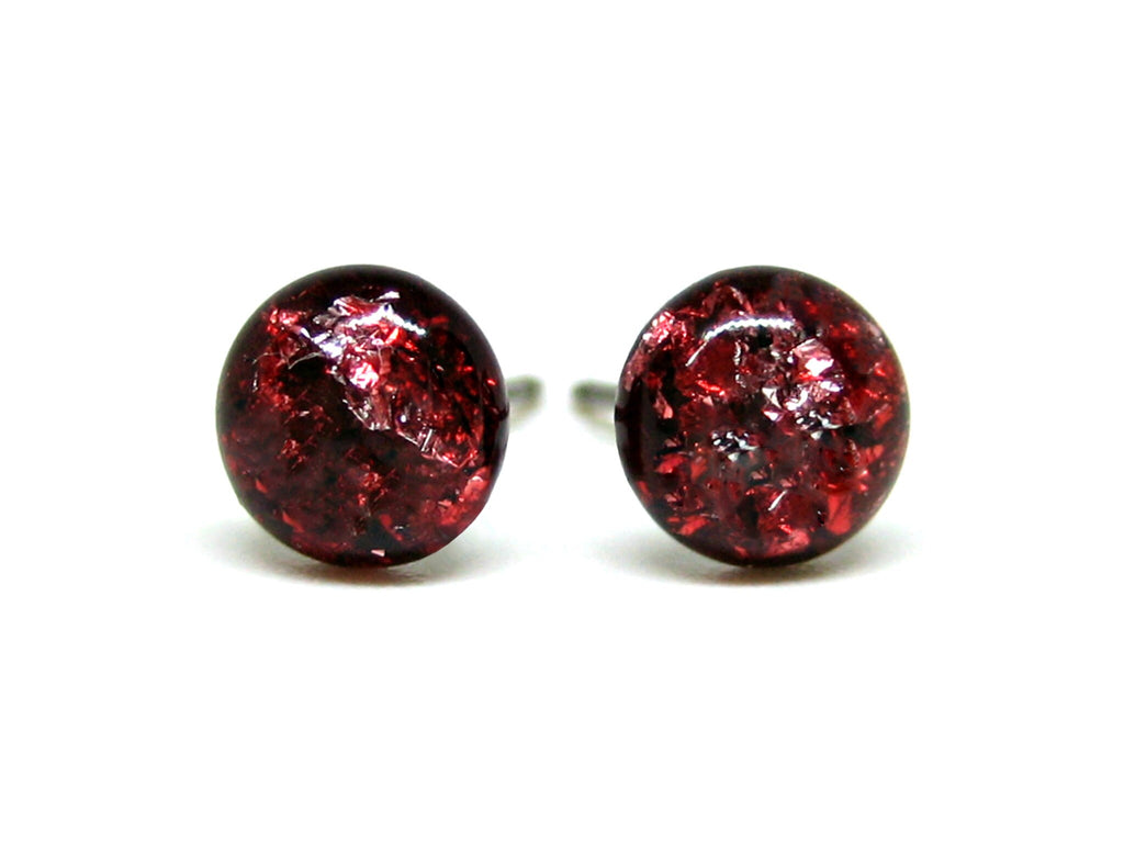 Cherry Red Silver Flake Titanium Stud Earrings