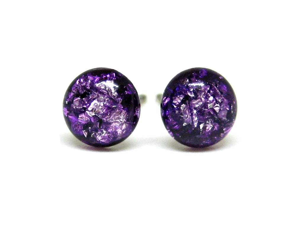 Lavender Purple Silver Flake Titanium Stud Earrings