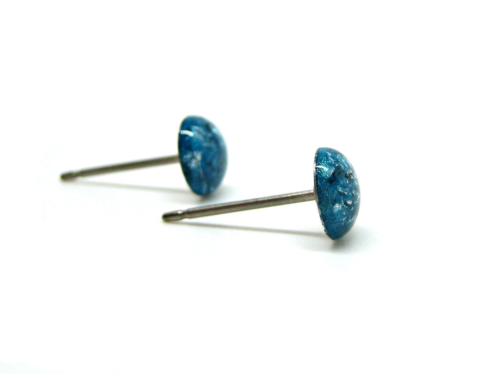 Turquoise Silver Flake Titanium Stud Earrings