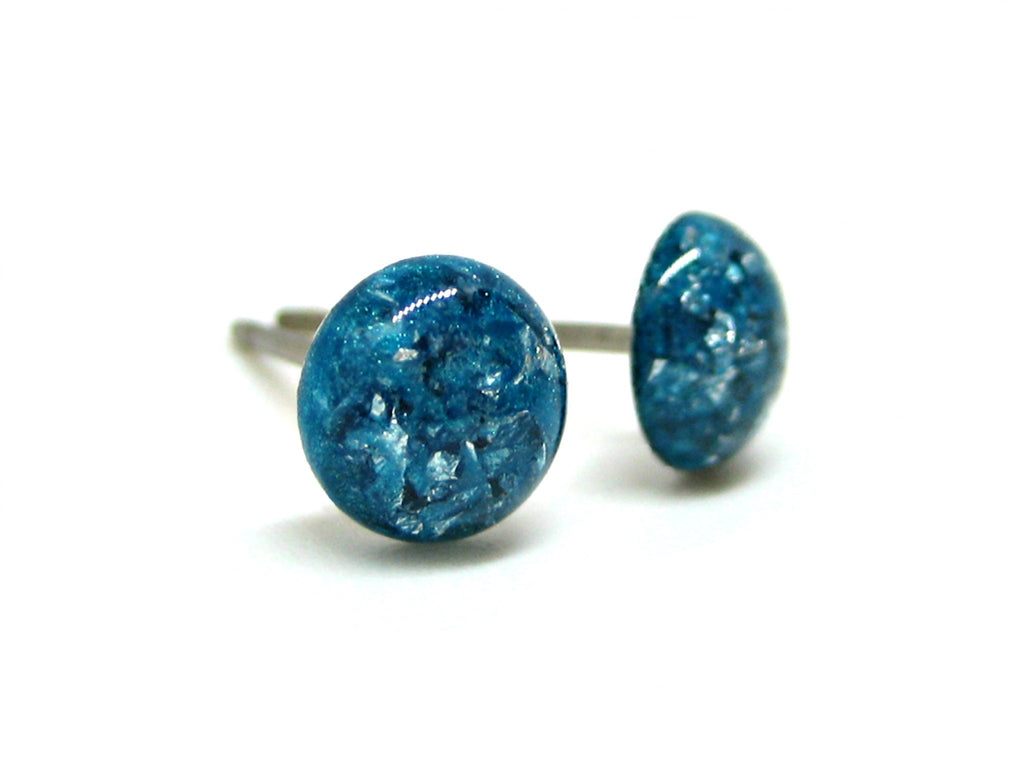 Turquoise Silver Flake Titanium Stud Earrings