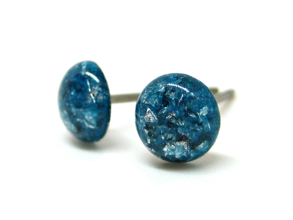 Turquoise Silver Flake Titanium Stud Earrings