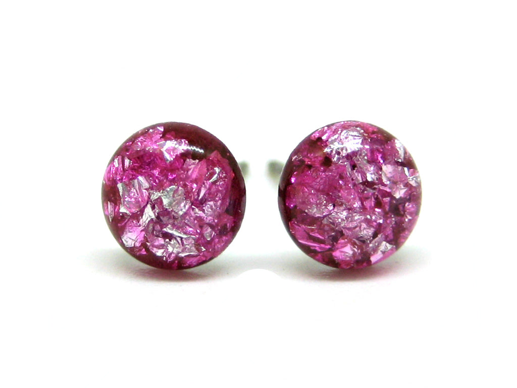 Rose Pink Silver Flake Titanium Stud Earrings