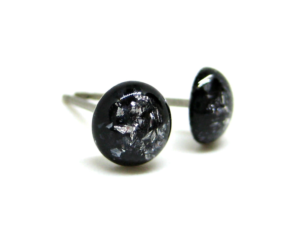 Black Currant Silver Flake Titanium Stud Earrings