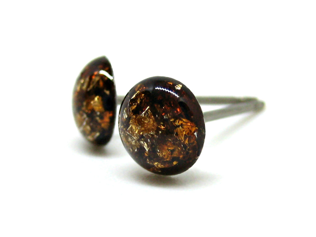 Caramel Brown Silver Flake Titanium Stud Earrings