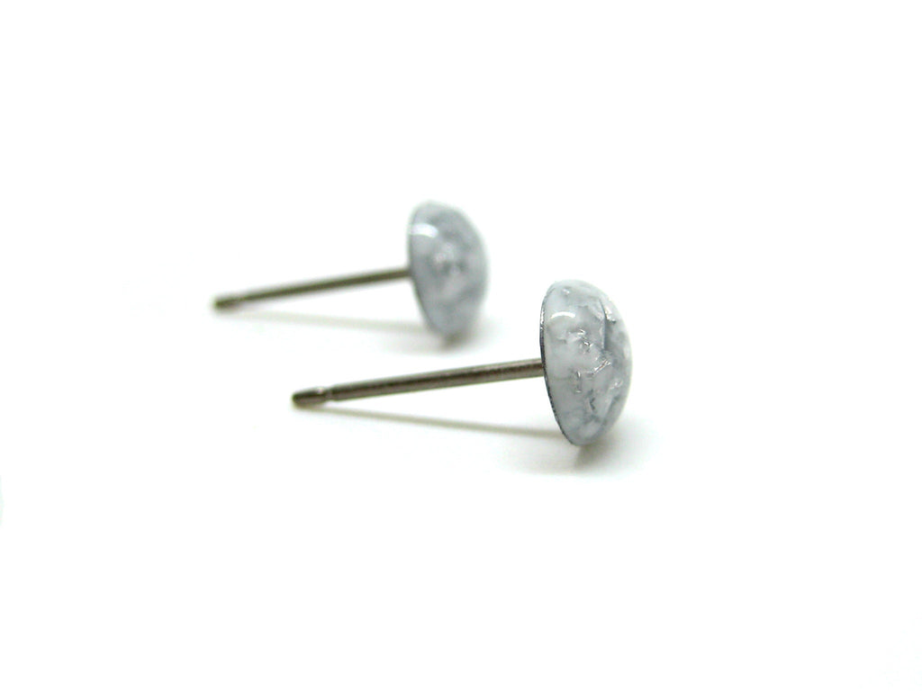 Cream White Silver Flake Titanium Stud Earrings