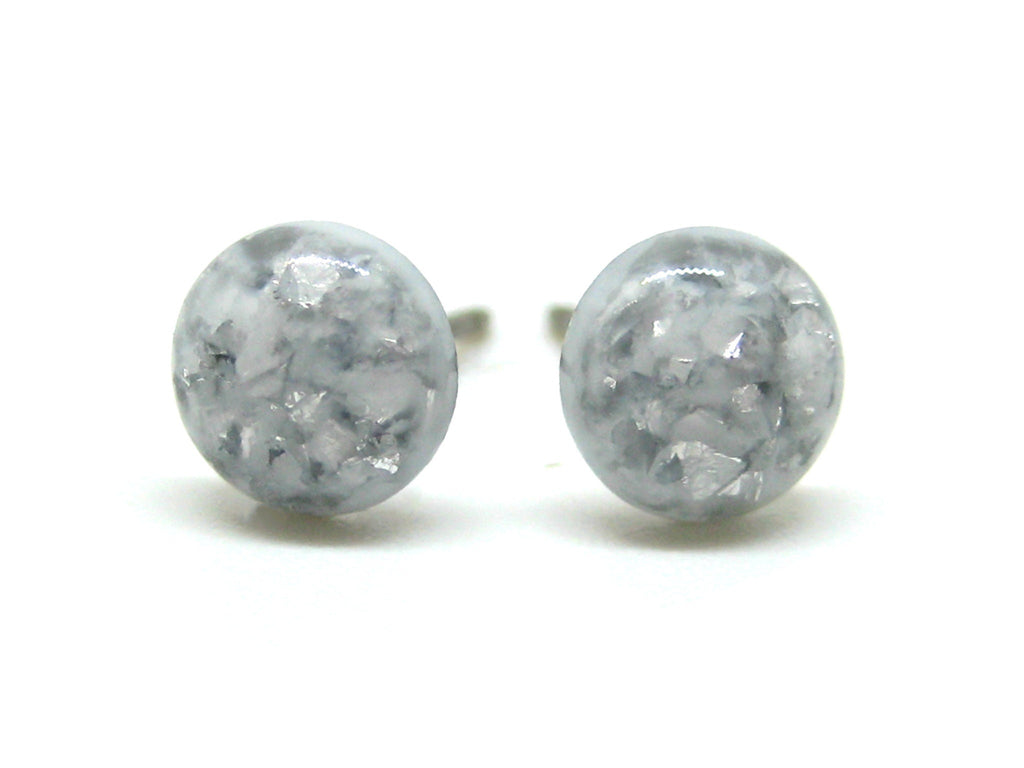 Cream White Silver Flake Titanium Stud Earrings