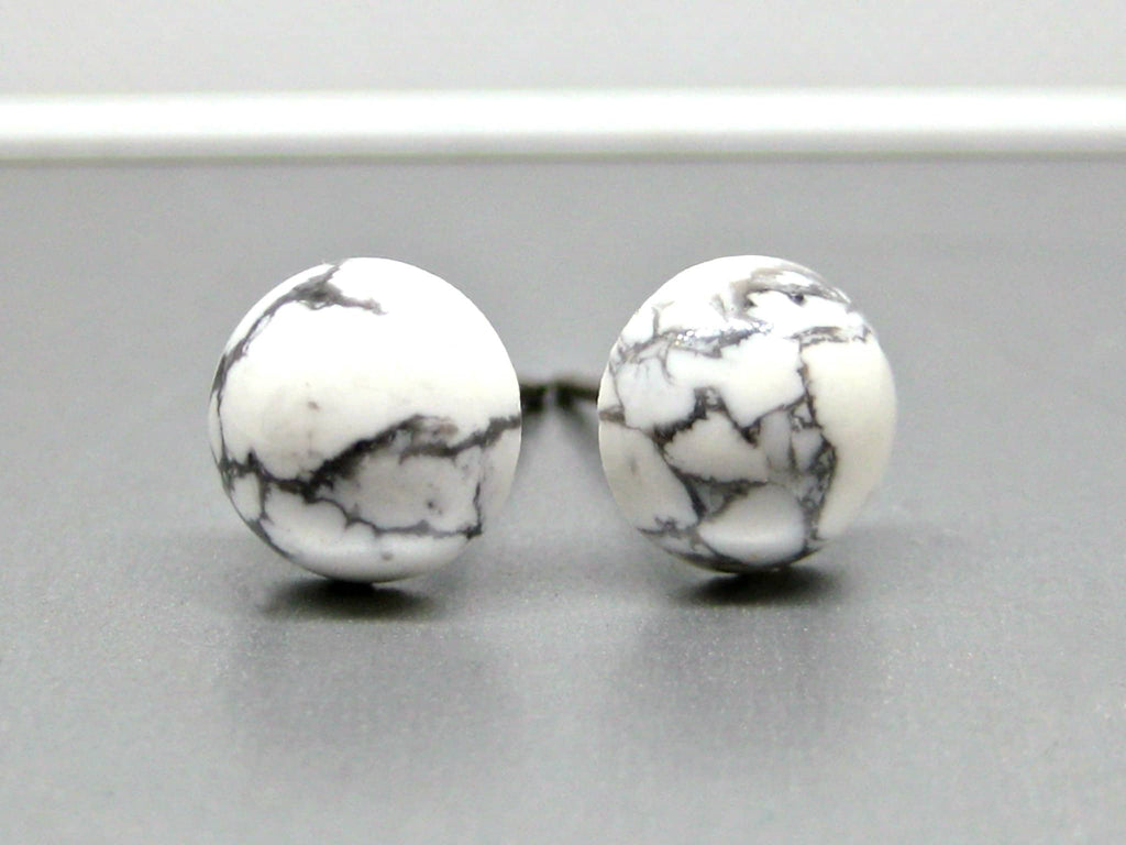 White Howlite Titanium Stud Earrings - 7mm