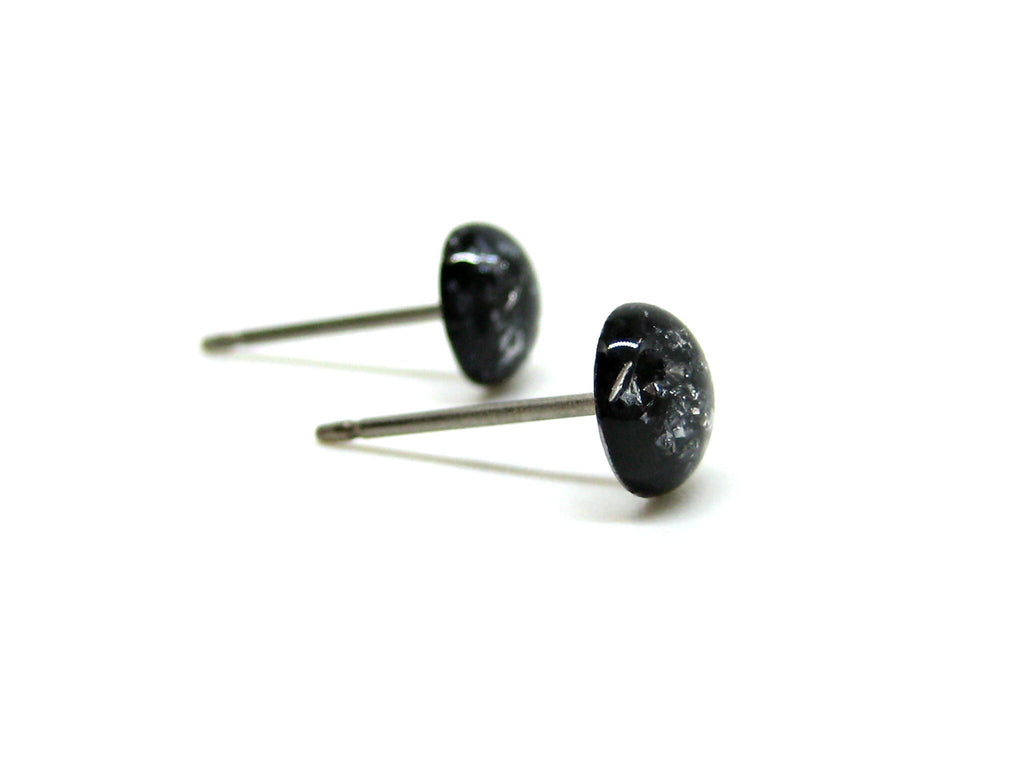 Black Currant Silver Flake Titanium Stud Earrings