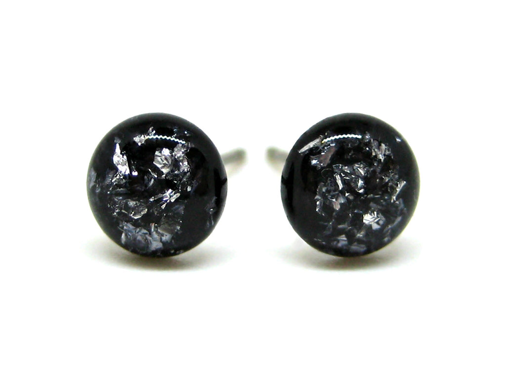 Black Currant Silver Flake Titanium Stud Earrings