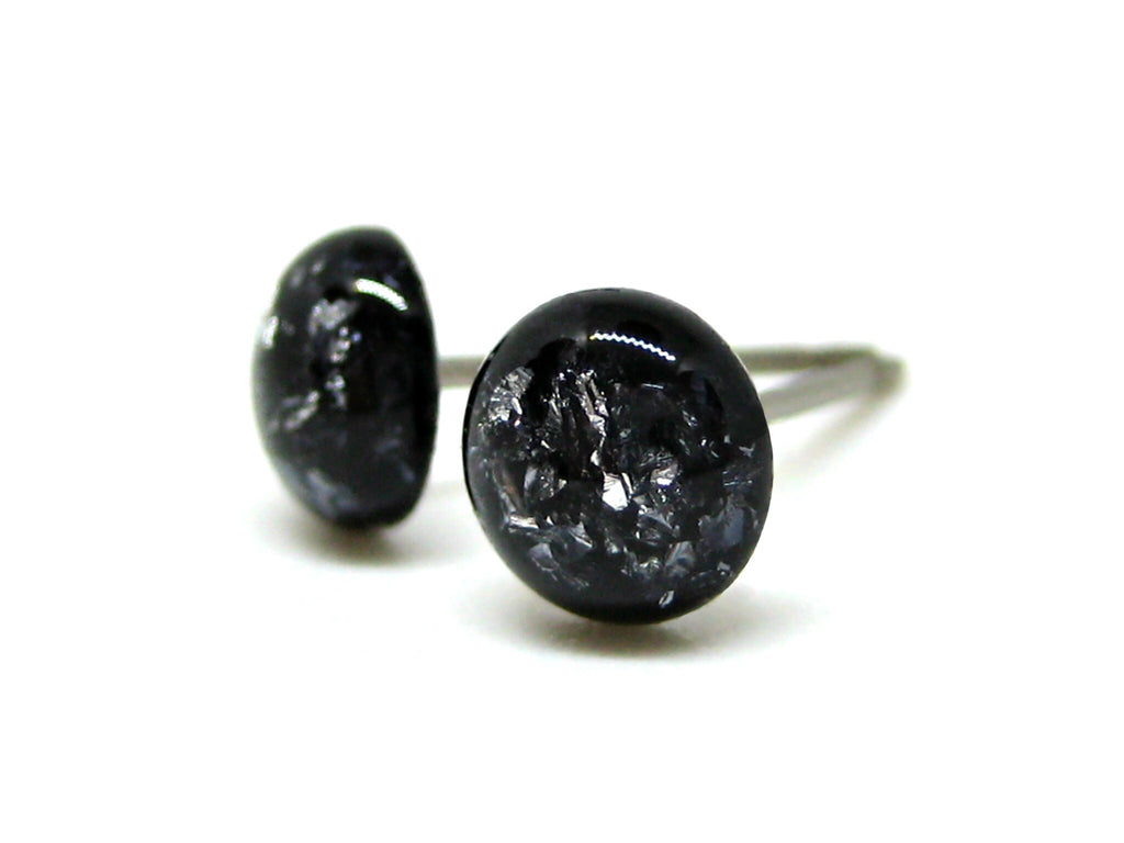 Black Currant Silver Flake Titanium Stud Earrings