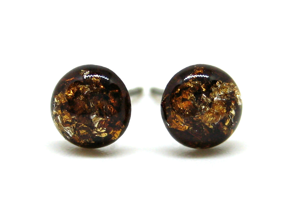 Caramel Brown Silver Flake Titanium Stud Earrings