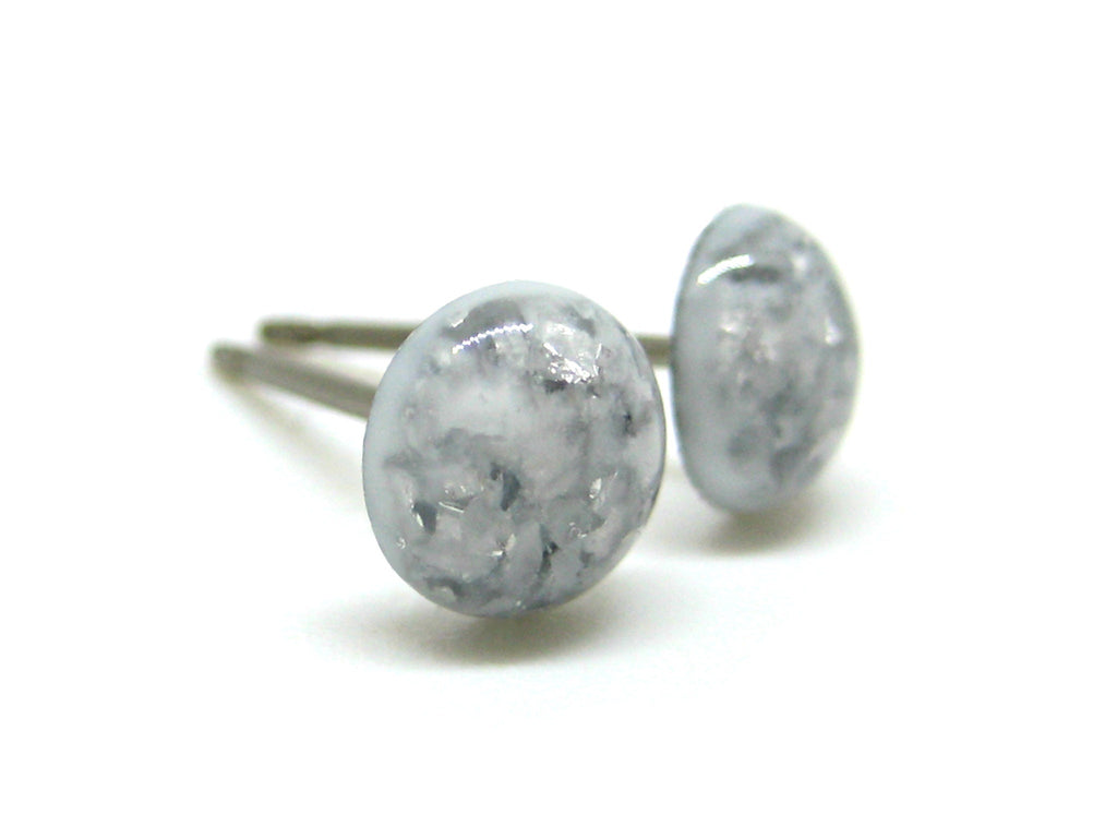 Cream White Silver Flake Titanium Stud Earrings