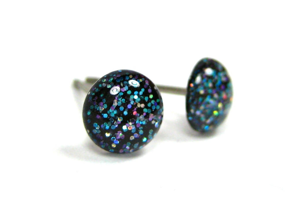 Black Abyss Glitter Titanium Stud Earrings