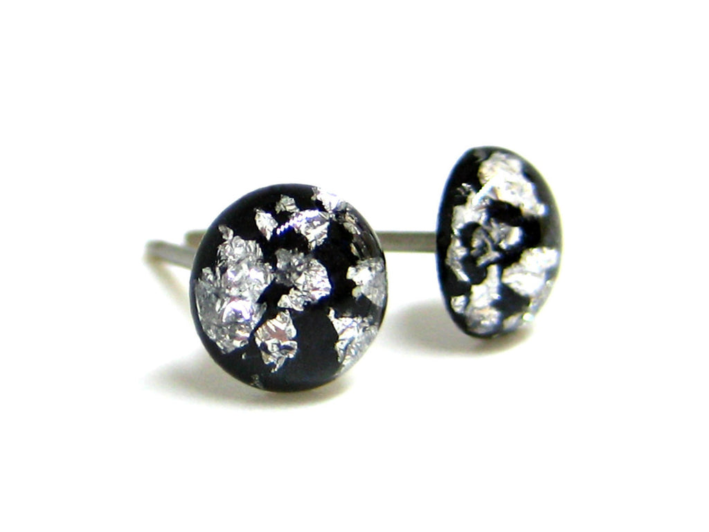 Black Silver Flake Titanium Stud Earrings