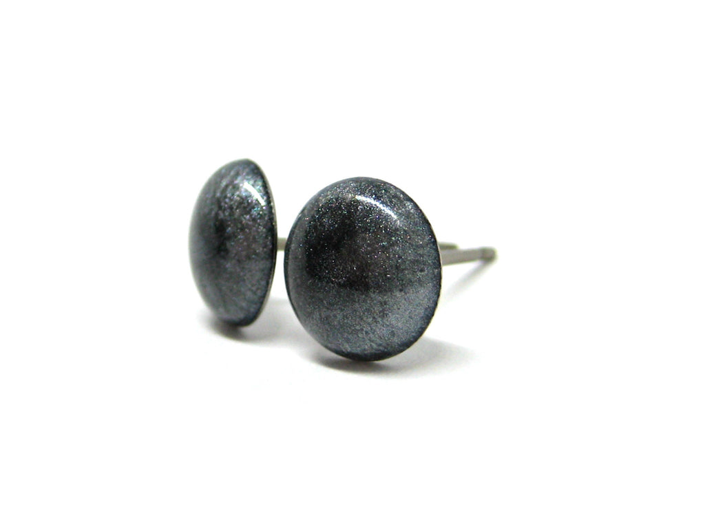 Silver Grey Solid Color Titanium Stud Earrings