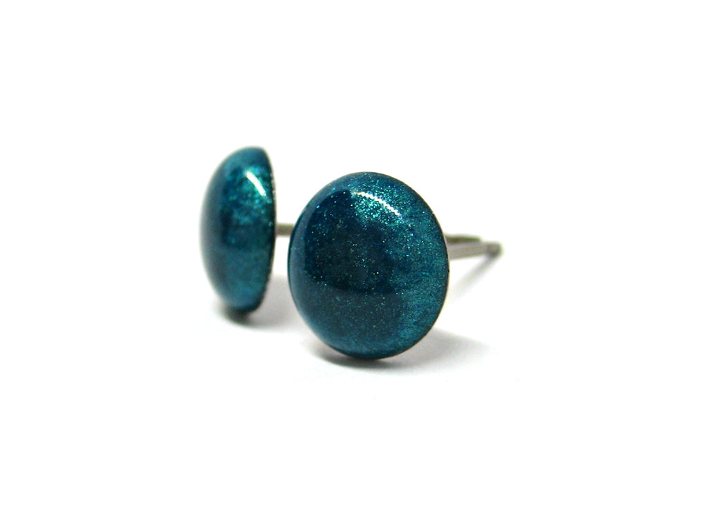 Blue Lagoon Teal Solid Color Titanium Stud Earrings