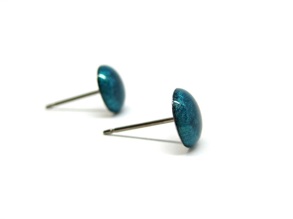 Blue Lagoon Teal Solid Color Titanium Stud Earrings