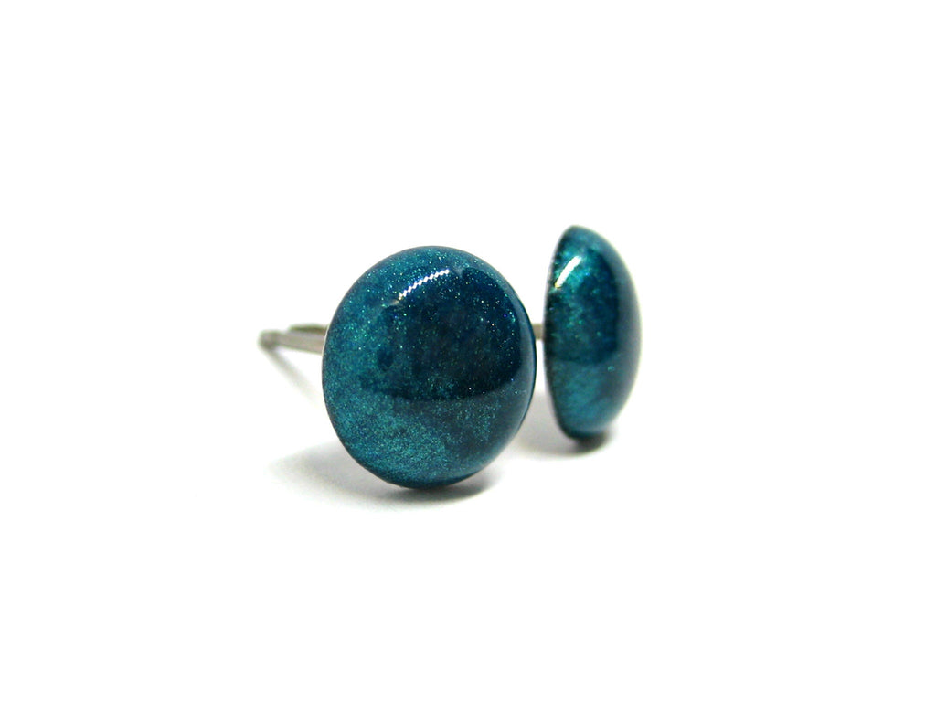 Blue Lagoon Teal Solid Color Titanium Stud Earrings