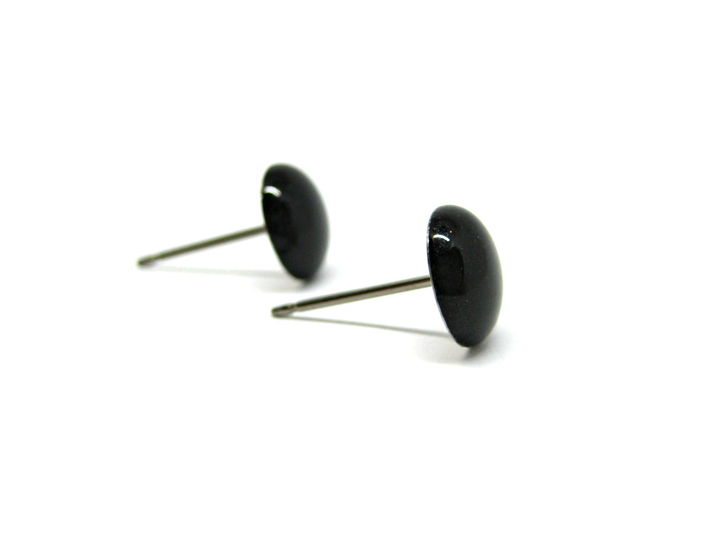 Black Satin Solid Color Titanium Stud Earrings