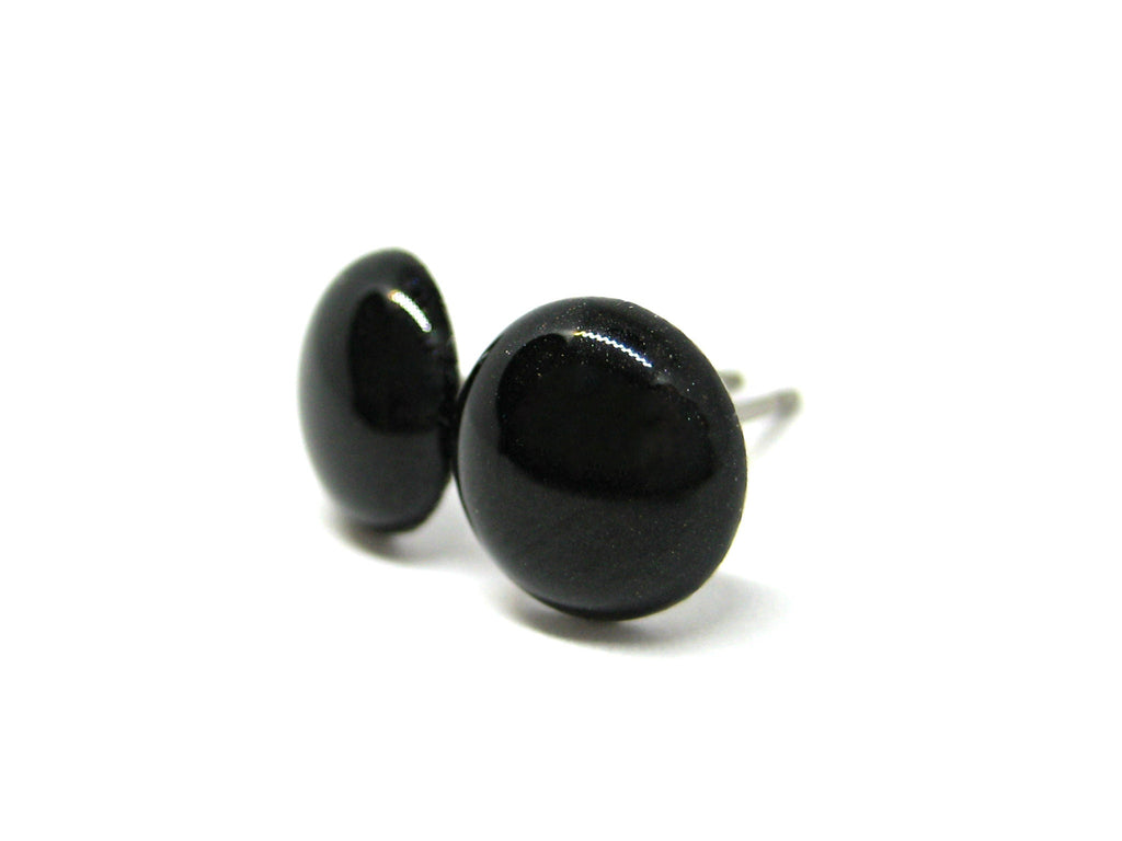 Black Satin Solid Color Titanium Stud Earrings