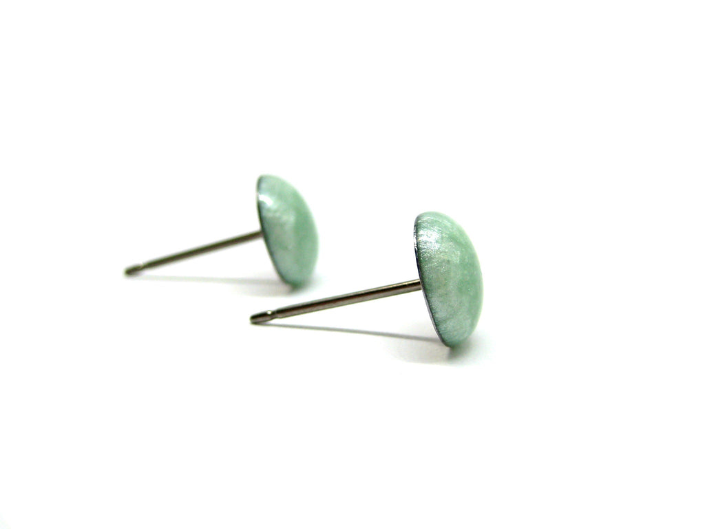 Pistachio Green Solid Color Titanium Stud Earrings