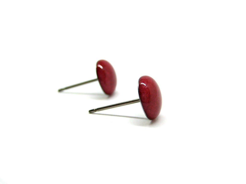 Crimson Red Solid Color Titanium Stud Earrings