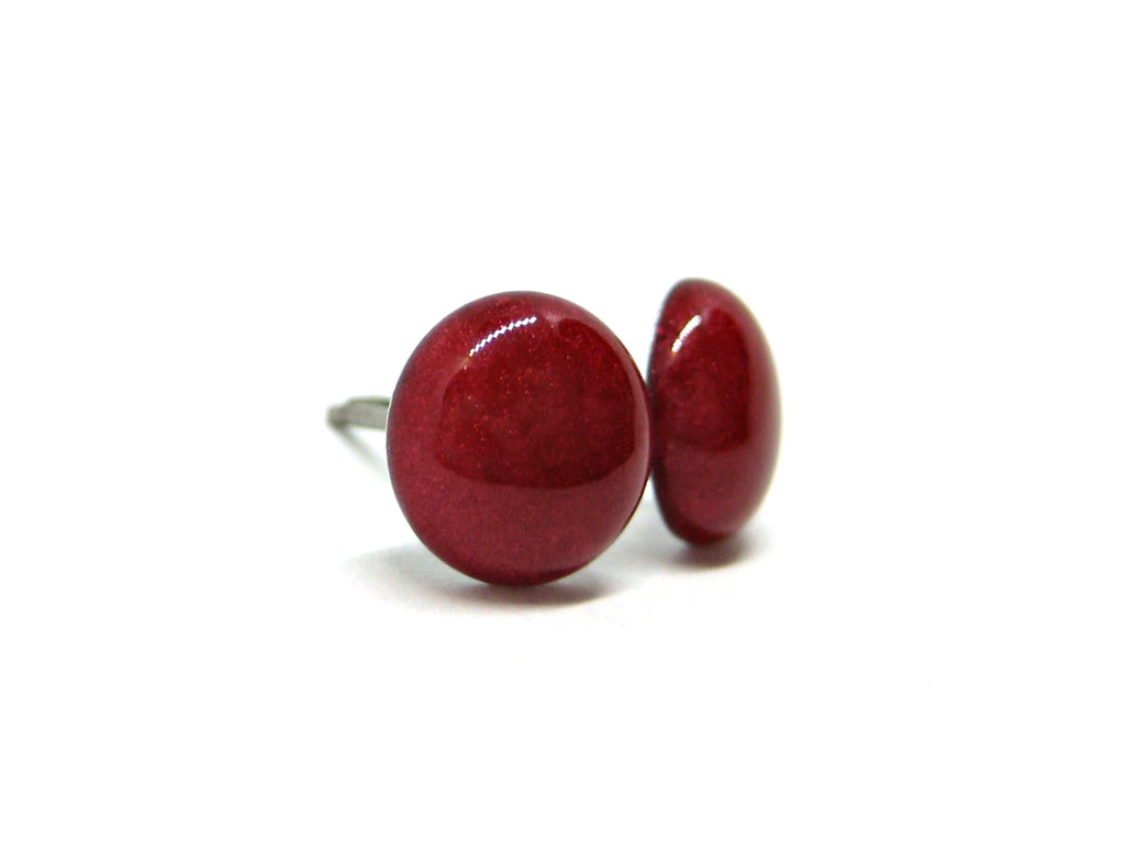 Crimson Red Solid Color Titanium Stud Earrings