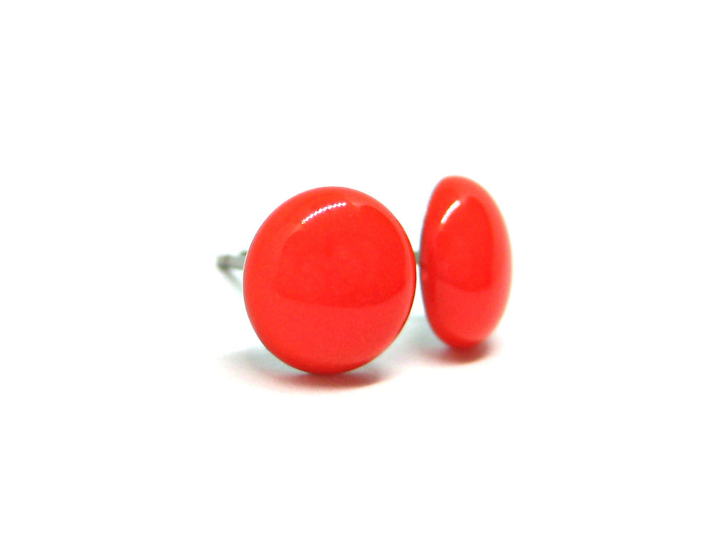 Neon Peach Red Solid Color Titanium Stud Earrings