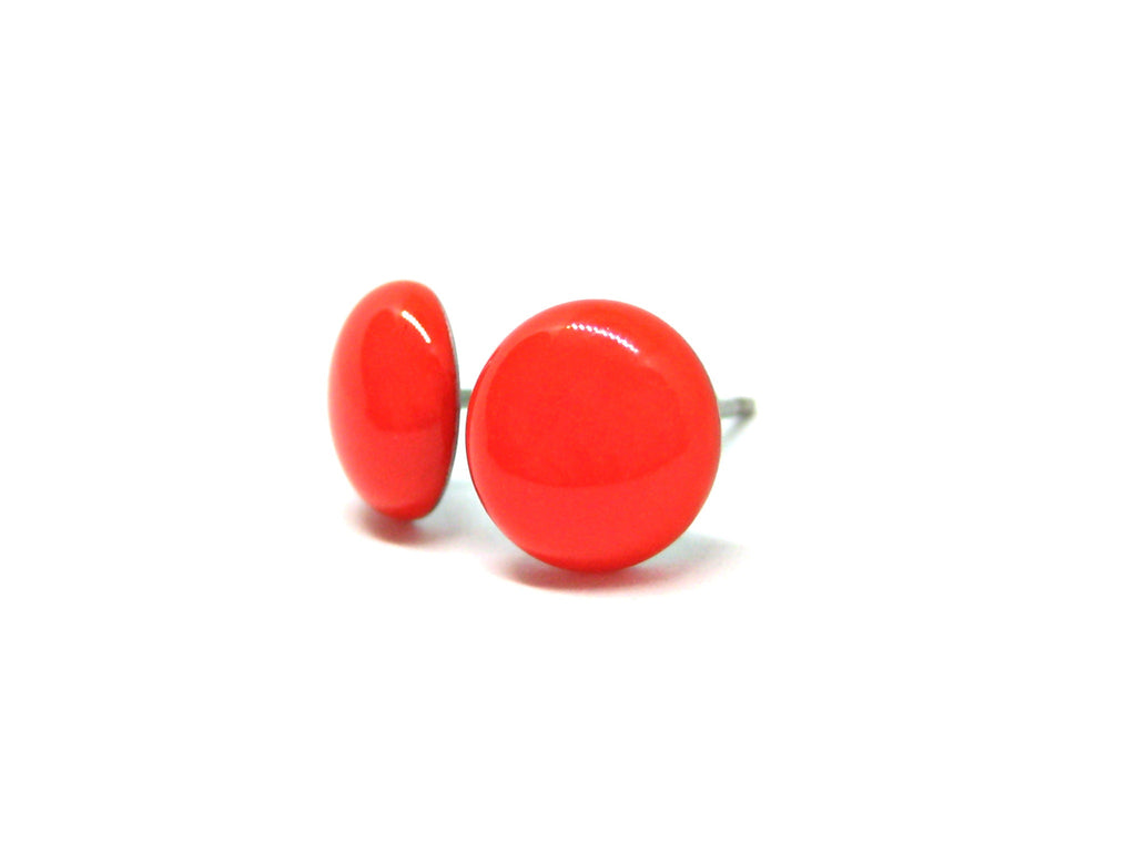 Neon Peach Red Solid Color Titanium Stud Earrings