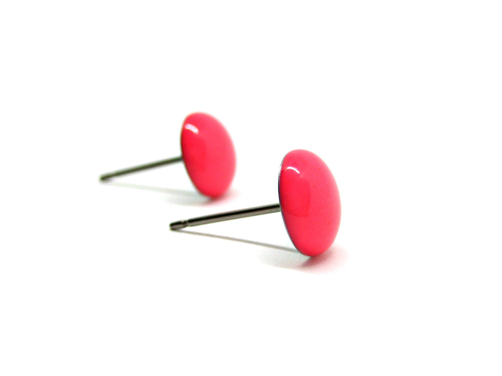 Neon Pink Red Solid Color Titanium Stud Earrings