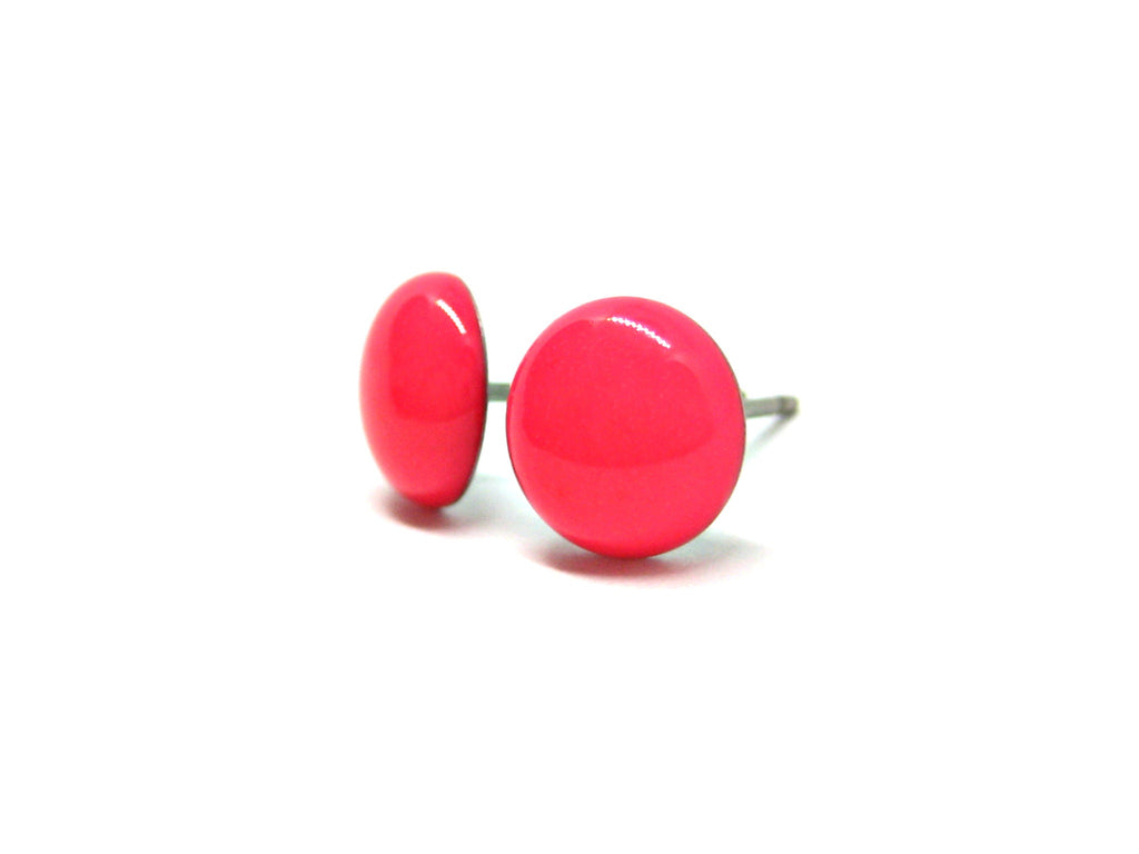 Neon Pink Red Solid Color Titanium Stud Earrings