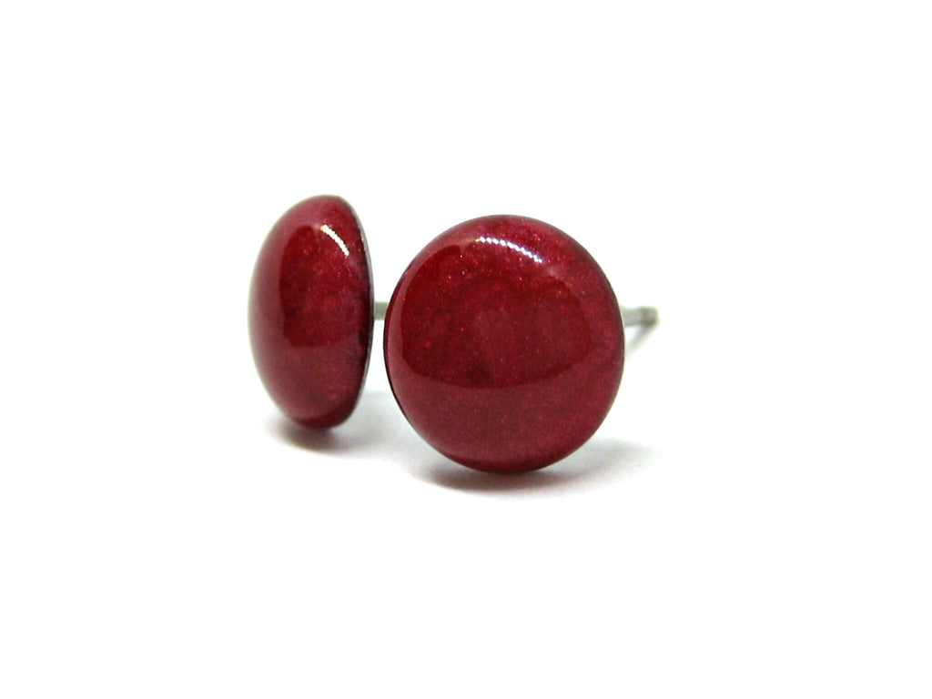 Crimson Red Solid Color Titanium Stud Earrings