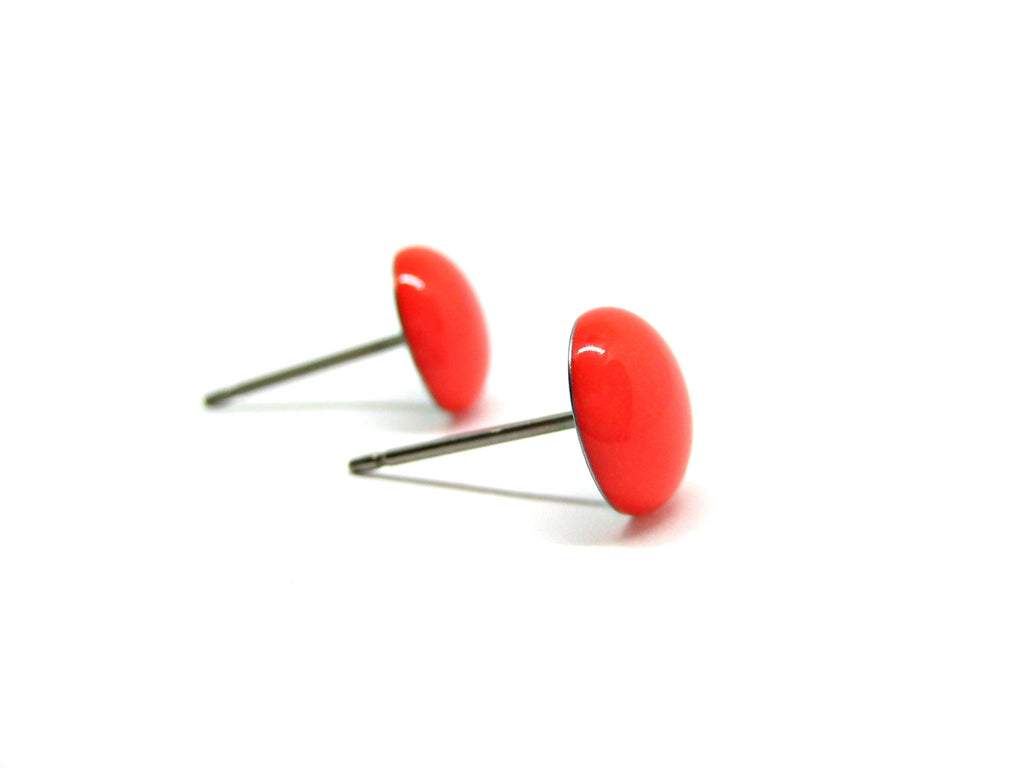 Neon Peach Red Solid Color Titanium Stud Earrings