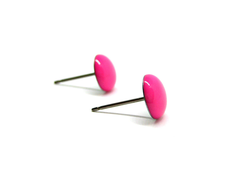 Neon Pink Solid Color Titanium Stud Earrings